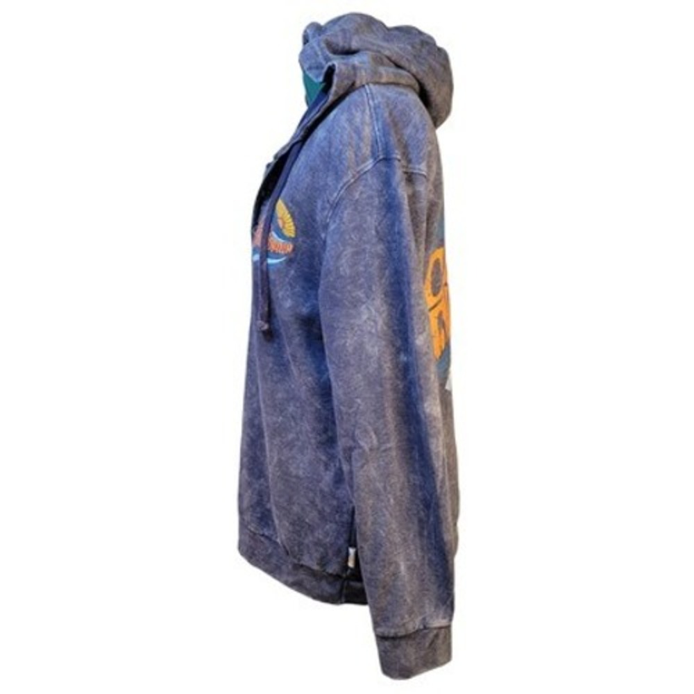 C&C California Men's L Blue Acid Wash Henley Graphic Hoodie Sun Wave Surf Beach‎ - Picture 3 of 7